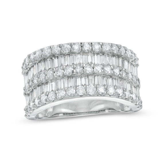 1.96 CT. T.w. Baguette and Round Diamond Multi-Row Ring in 10K White