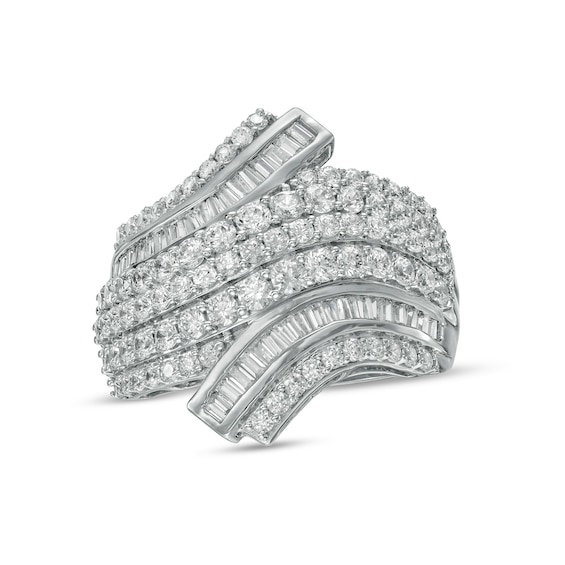 2.00 CT. T.w. Baguette and Round Diamond Multi-Row Bypass Ring in 10K