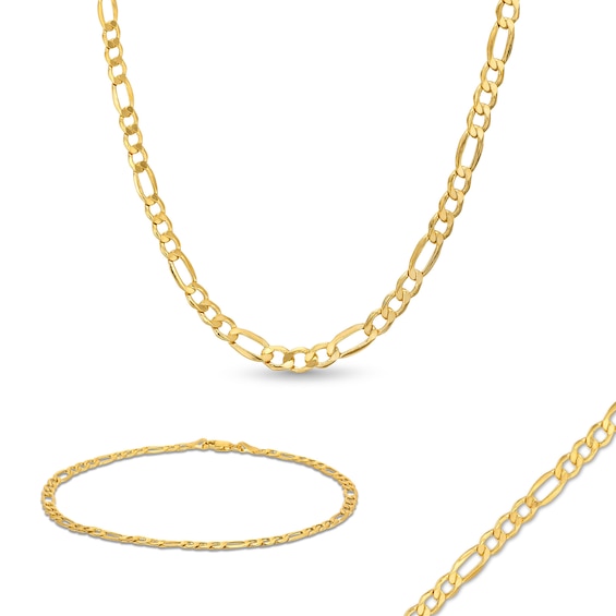 2.8mm Figaro Chain Necklace and Bracelet Set in Hollow 10K Gold