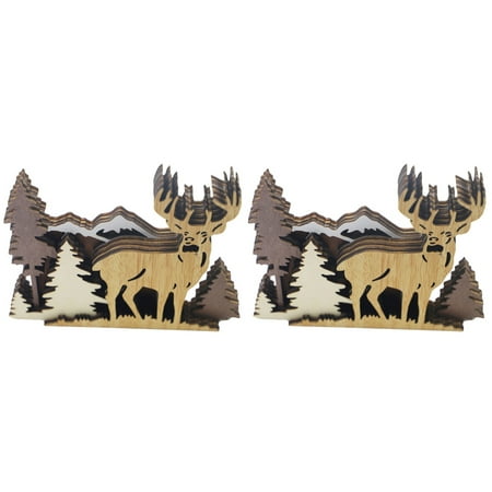 2pcs Forest Animal Wood Decor Wood Elk Sculpture Wood Multilayer Deer Desktop Elk Decor