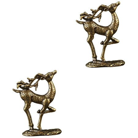 2 Pieces Brass Elk Ornament Brass Decor Animal Crafts Decor for Home Vintage Style Decoration Animal Decor