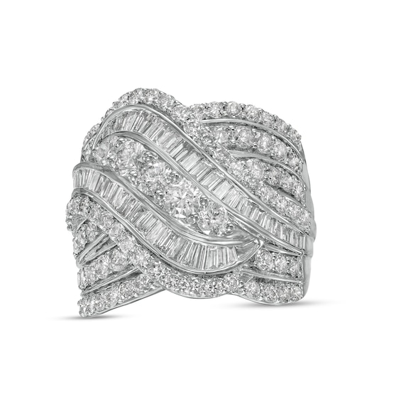 3.00 CT. T.w. Baguette and Round Diamond Multi-Row Crossover Ring in