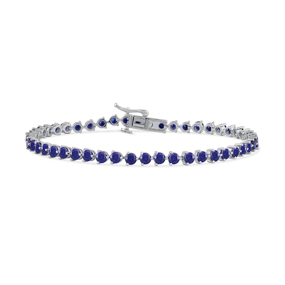 3.0mm Blue Lab-Created Sapphire Tennis Bracelet in Sterling Silver -
