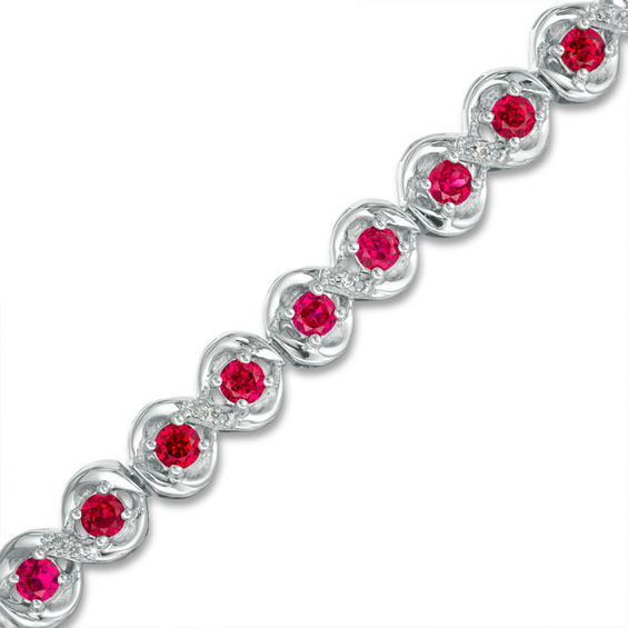 3.0mm Lab-Created Ruby and Diamond Accent Cascading Tennis Bracelet in