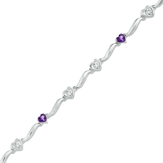 4.0mm Amethyst and Diamond Accent Heart and Wave Link Bracelet in
