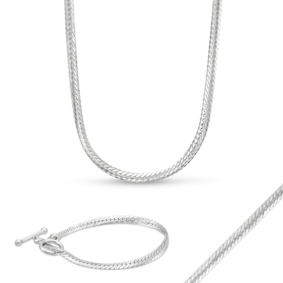 4.0mm Cuban Herringbone Chain Necklace and Bracelet Set in Solid