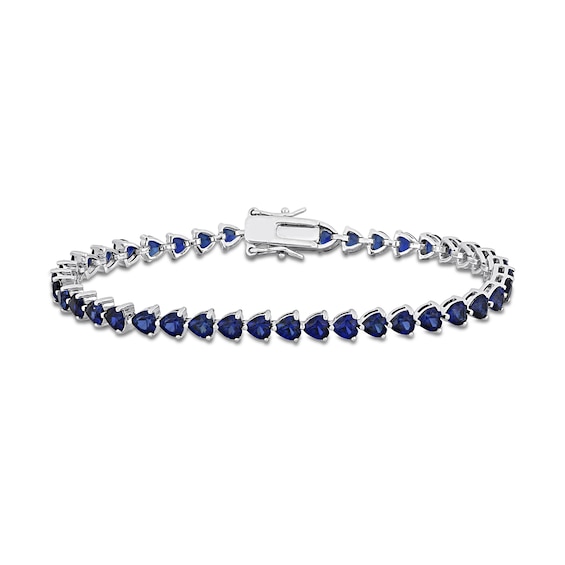 4.0mm Heart-Shaped Blue Lab-Created Sapphire Tennis Bracelet in