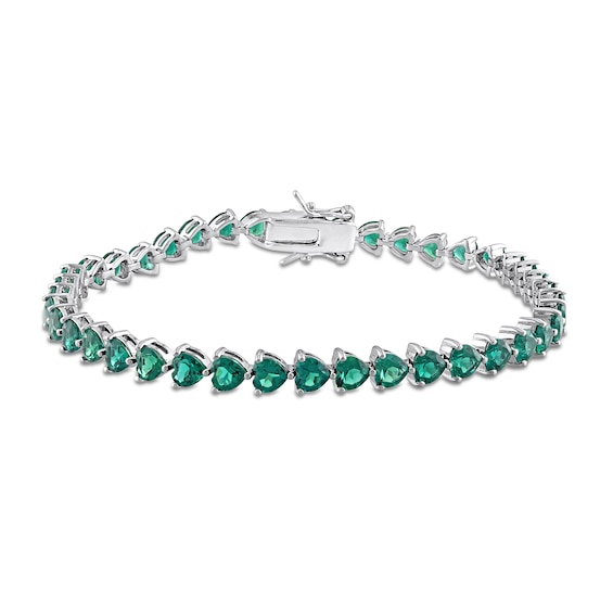 4.0mm Heart-Shaped Lab-Created Emerald Tennis Bracelet in Sterling