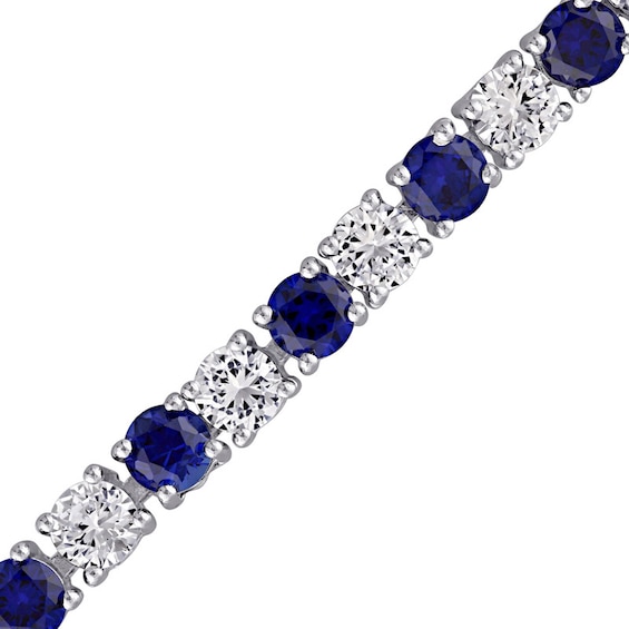 4.0mm Lab-Created Blue and White Sapphire Alternating Tennis Bracelet