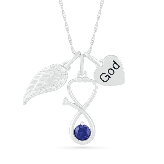 4.0mm Lab-Created Blue and White Sapphire Stethoscope, Wing and "God"