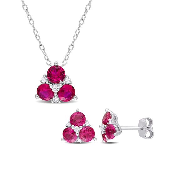 4.5mm Lab-Created Ruby and White Lab-Created Sapphire Trio Pendant and