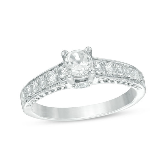 4.5mm Lab-Created White Sapphire Engagement Ring in 10K White Gold