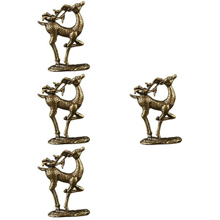4 PCS Brass Elk Christmas Decorations Brass Decor Home Brass Craft Miniature Animals Retro Decor Animal Crafts