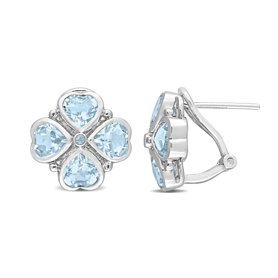 5.0mm Heart-Shaped and Round Sky Blue Topaz Clover Stud Earrings in
