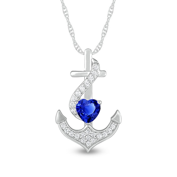 5.0mm Heart-Shaped Blue and White Lab-Created Sapphire Overlay Anchor