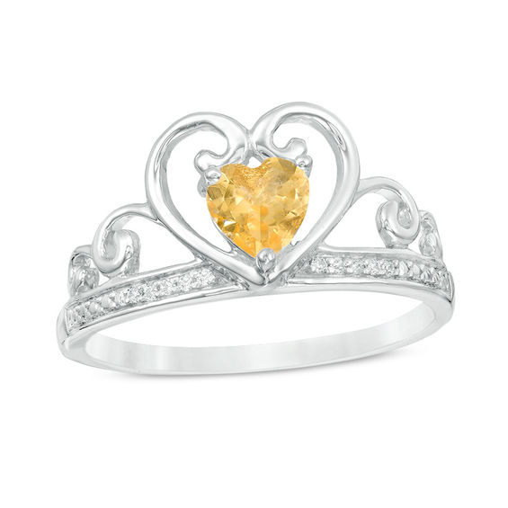 5.0mm Heart-Shaped Citrine and Diamond Accent Tiara Ring in 10K White