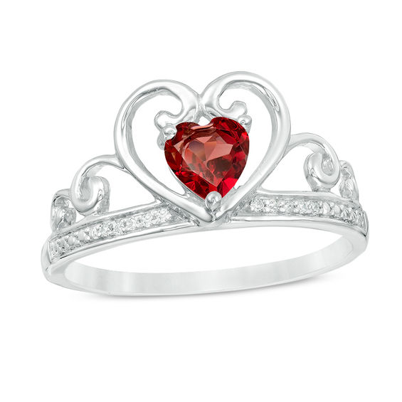 5.0mm Heart-Shaped Garnet and Diamond Accent Tiara Ring in 10K White