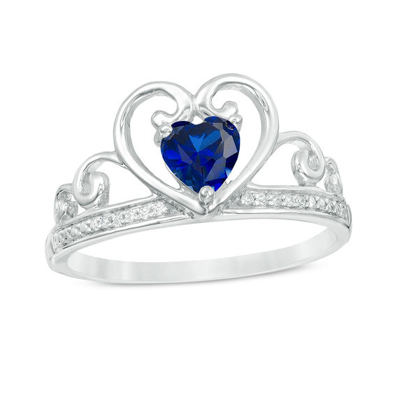 5.0mm Heart-Shaped Lab-Created Blue Sapphire and Diamond Accent Tiara