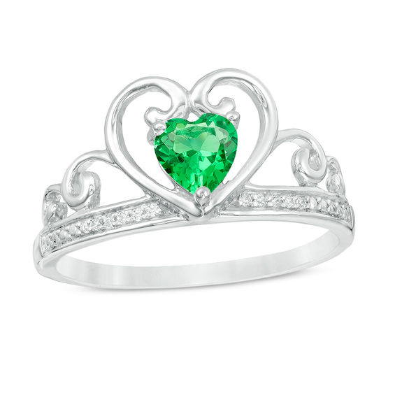 5.0mm Heart-Shaped Lab-Created Emerald and Diamond Accent Tiara Ring