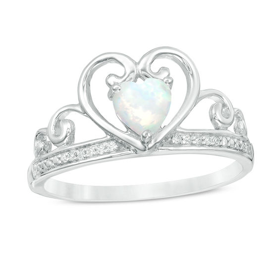 5.0mm Heart-Shaped Lab-Created Opal and Diamond Accent Tiara Ring in