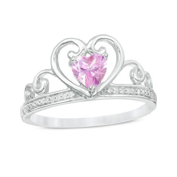 5.0mm Heart-Shaped Lab-Created Pink Sapphire and Diamond Accent Tiara