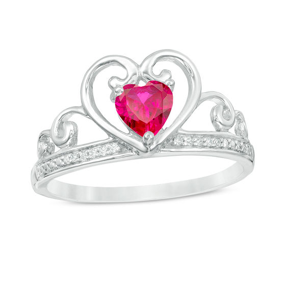 5.0mm Heart-Shaped Lab-Created Ruby and Diamond Accent Tiara Ring in