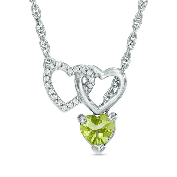 5.0mm Heart-Shaped Peridot and Diamond Accent Double Heart Lariat