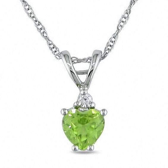 5.0mm Heart-Shaped Peridot and Diamond Accent Pendant in 10K White