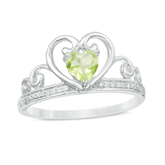 5.0mm Heart-Shaped Peridot and Diamond Accent Tiara Ring in 10K White