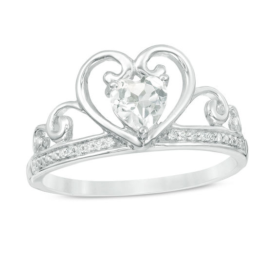 5.0mm Heart-Shaped White Topaz and Diamond Accent Tiara Ring in 10K
