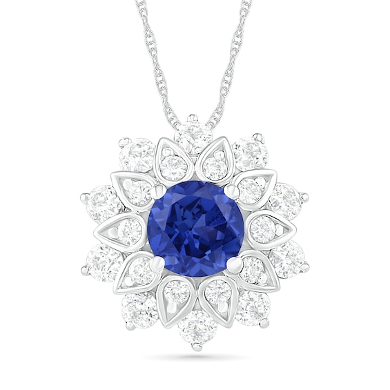 5.0mm Lab-Created Blue and White Sapphire Frame Flower Pendant in