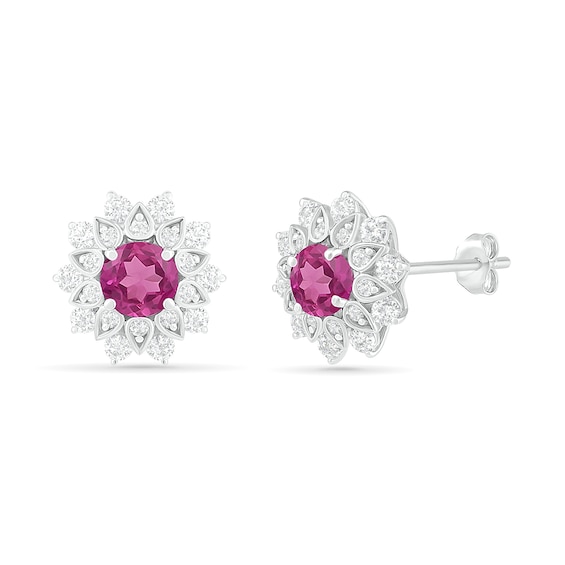 5.0mm Lab-Created Pink and White Sapphire Frame Flower Stud Earrings