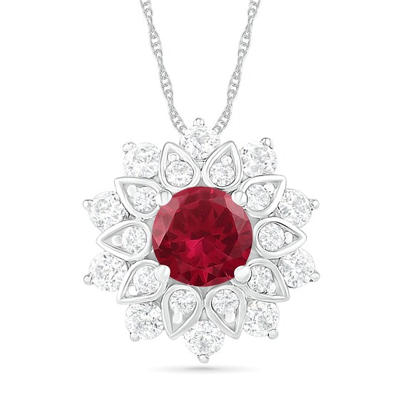 5.0mm Lab-Created Ruby and White Sapphire Frame Flower Pendant in