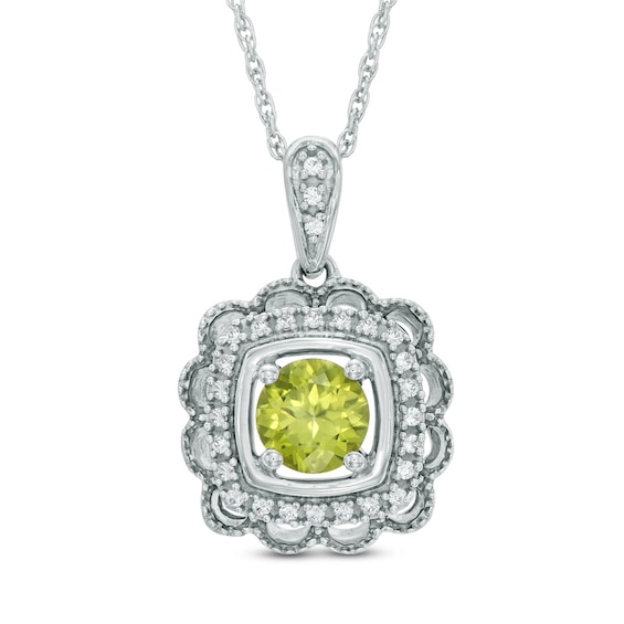 5.0mm Peridot and 0.10 CT. T.w. Diamond Frame Square Pendant in