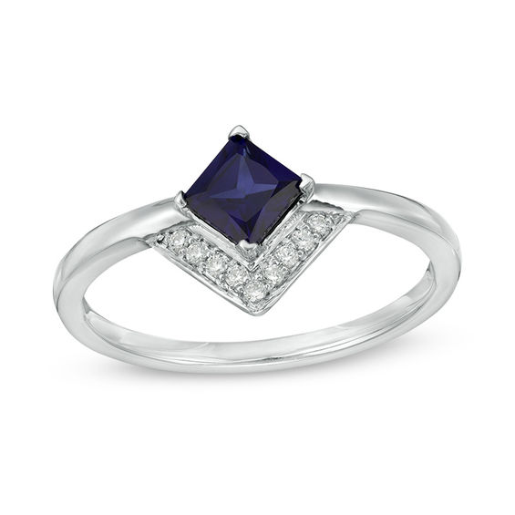 5.0mm Princess-Cut Lab-Created Blue Sapphire and 0.041 CT. T.w.