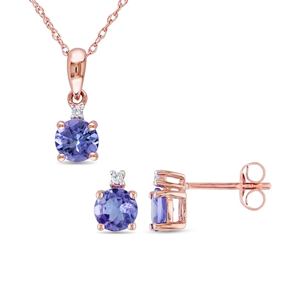 5.0mm Tanzanite and Diamond Accent Pendant and Stud Earrings Set in