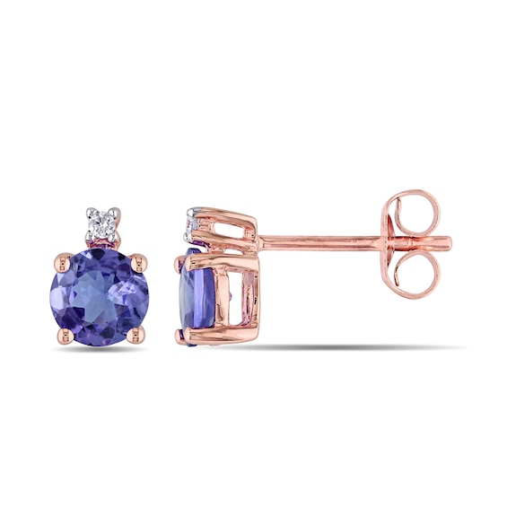 5.0mm Tanzanite and Diamond Accent Stud Earrings in 10K Rose Gold