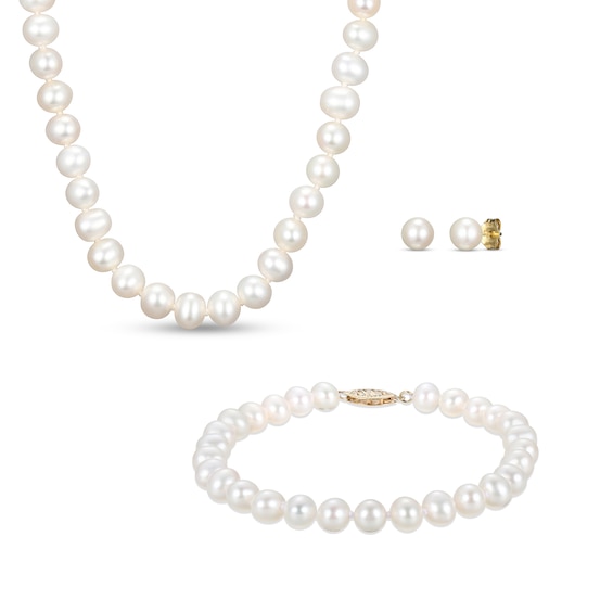 6.0-6.5mm Cultured Freshwater Pearl Strand Necklace, Bracelet and Stud