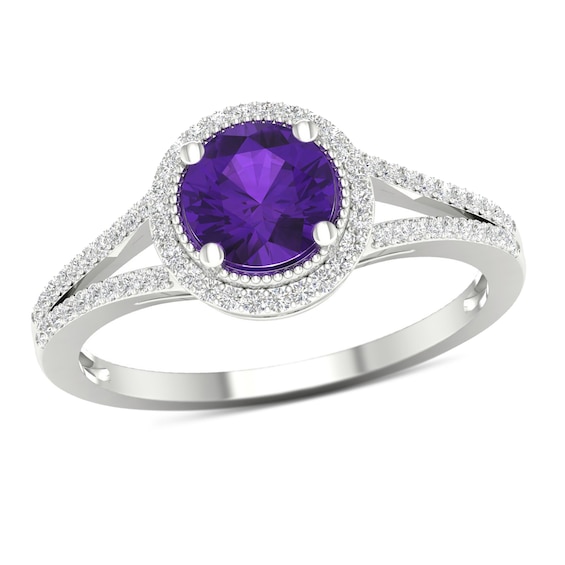6.0mm Amethyst and 0.16 CT. T.w. Diamond Double Frame Vintage-style