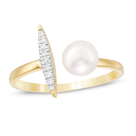 6.0mm Cultured Freshwater Pearl and Diamond Accent Open Shank Ring in
