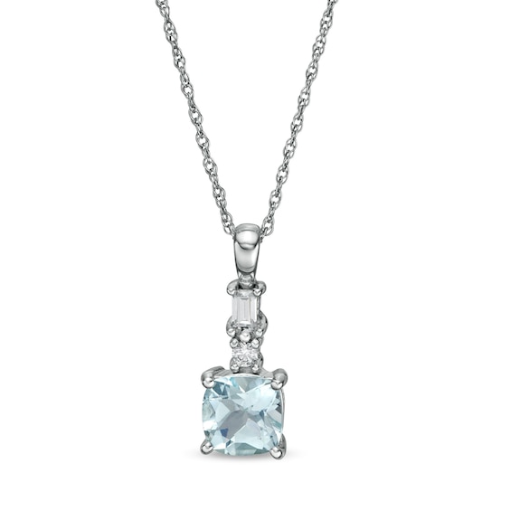 6.0mm Cushion-Cut Aquamarine and 0.08 CT. T.w. Baguette and Round