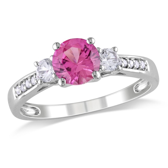 6.0mm Lab-Created Pink and White Sapphire and Diamond Accent Three