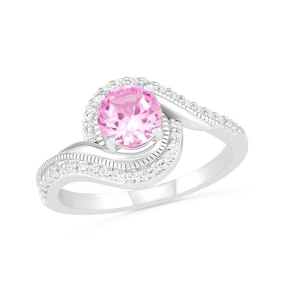 6.0mm Lab-Created Pink and White Sapphire Bypass Frame Vintage-Style