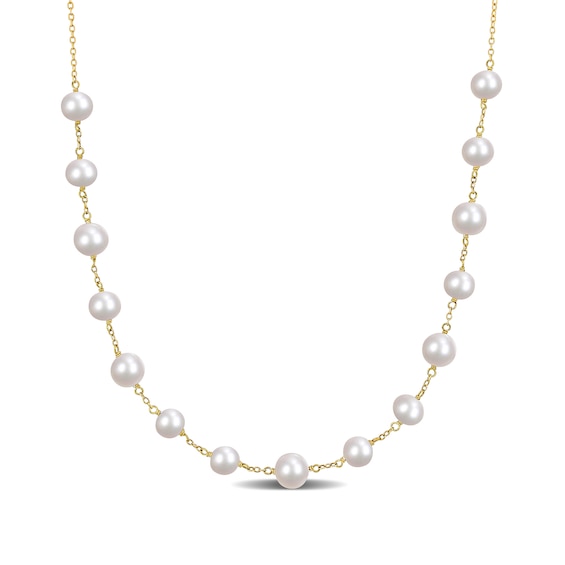 6.5-8.5mm Cultured Freshwater Pearl Bead Station Necklace in Sterling
