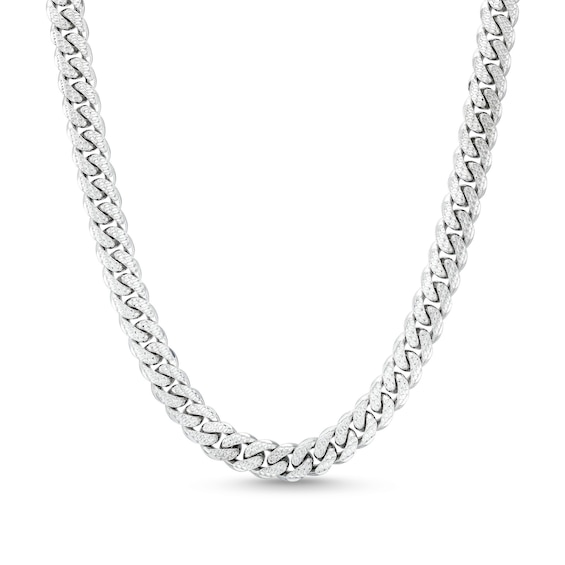 6.9mm Textured Cuban Curb Chain Necklace in Solid Sterling Silver -
