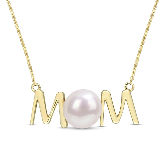 7.0-7.5mm Cultured Freshwater Pearl "Mom" Necklace in 10K Gold - 17"