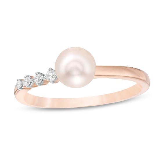 7.0mm Cultured Freshwater Pearl and 0.04 CT. T.w. Diamond Ring in 10K