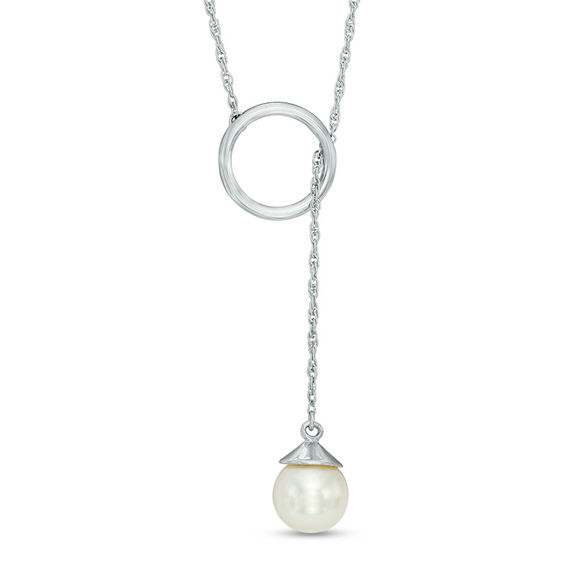 7.0mm Cultured Freshwater Pearl Lariat Necklace in 10K White Gold -