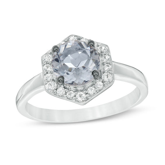 7.0mm Lab-Created Grey Spinel and White Sapphire Hexagon Frame Ring in
