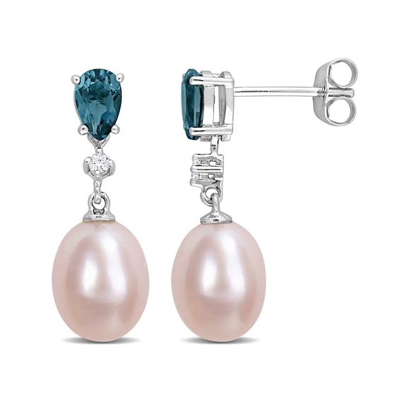 8.0-8.5mm Cultured Freshwater Pearl, London Blue Topaz and Diamond